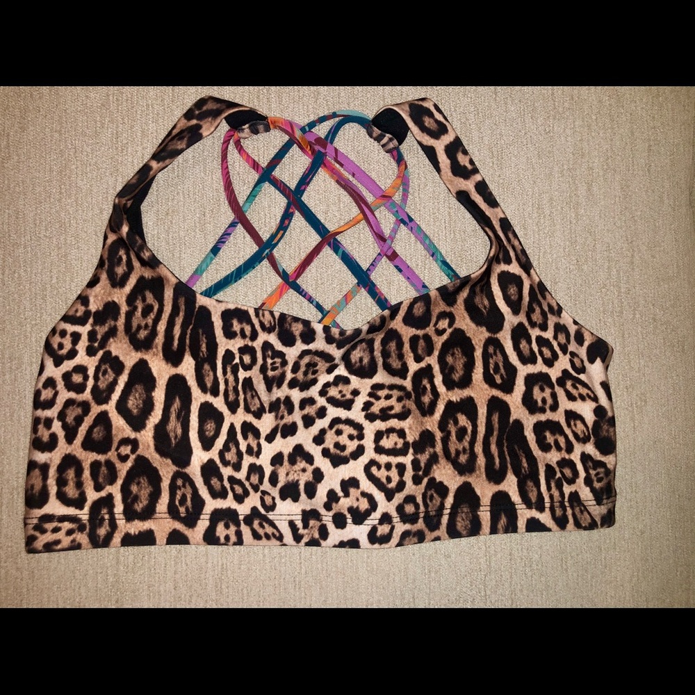 Free People - Leopard Crisscross Strap Sports Bra